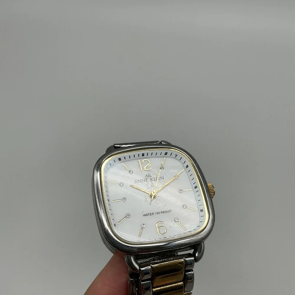 Anne Klein Womens Watch 31mm MOP Dial Two Tone Diamond 1099TV New Battery 7.5